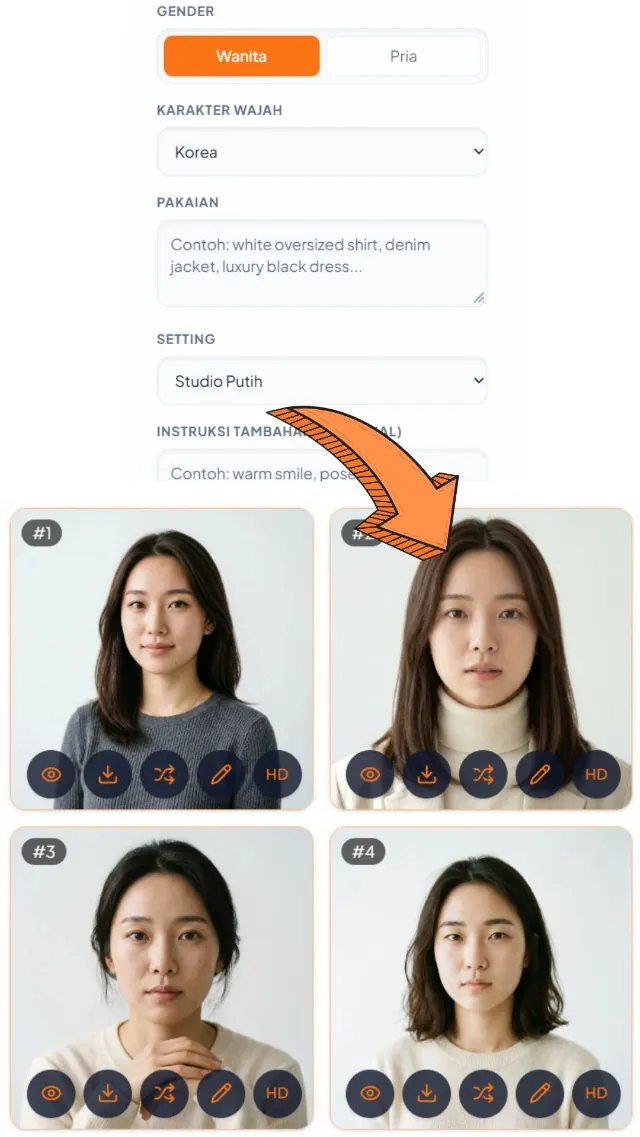 Headshot Profesional — input & hasil AI