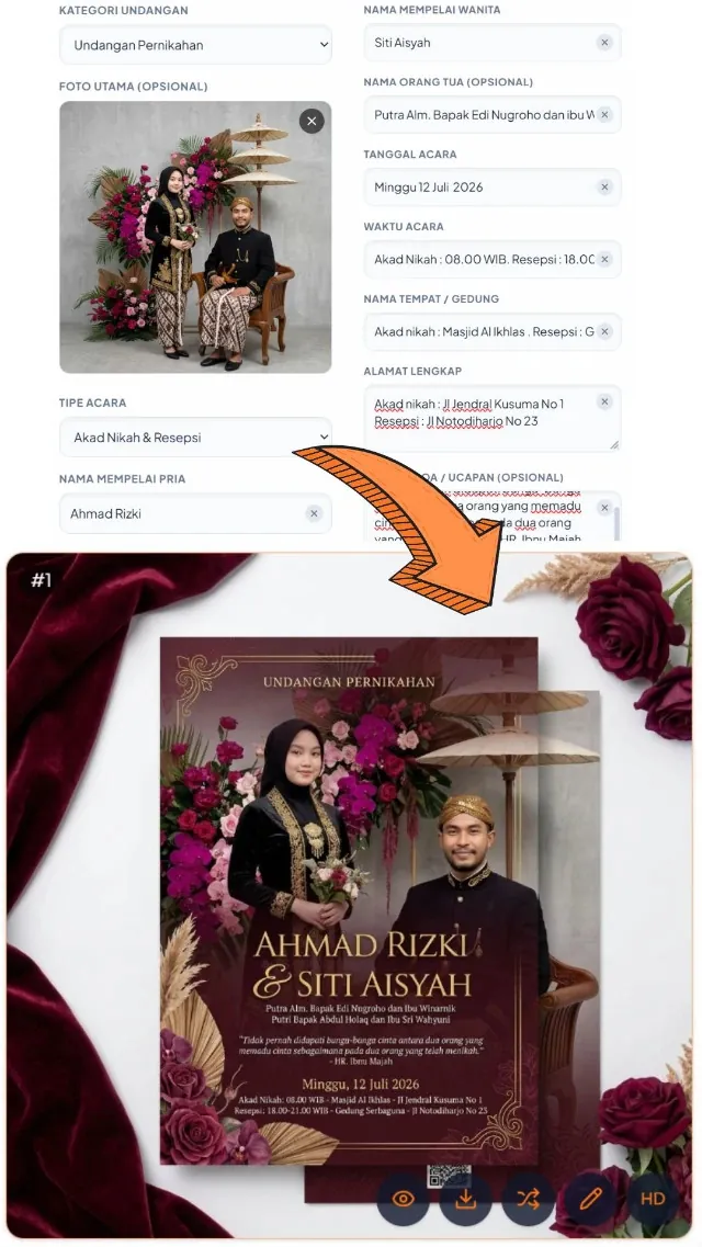 Undangan Digital Pernikahan — input & hasil AI