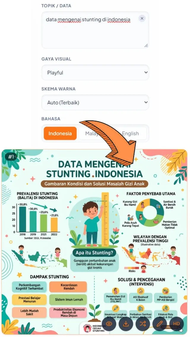 Infografis Otomatis — input & hasil AI