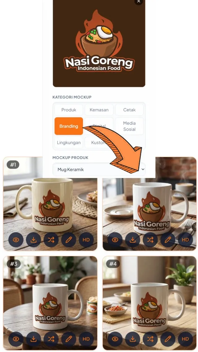 Mockup Branding — input & hasil AI