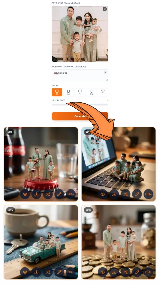 Miniatur Keluarga — input & hasil AI