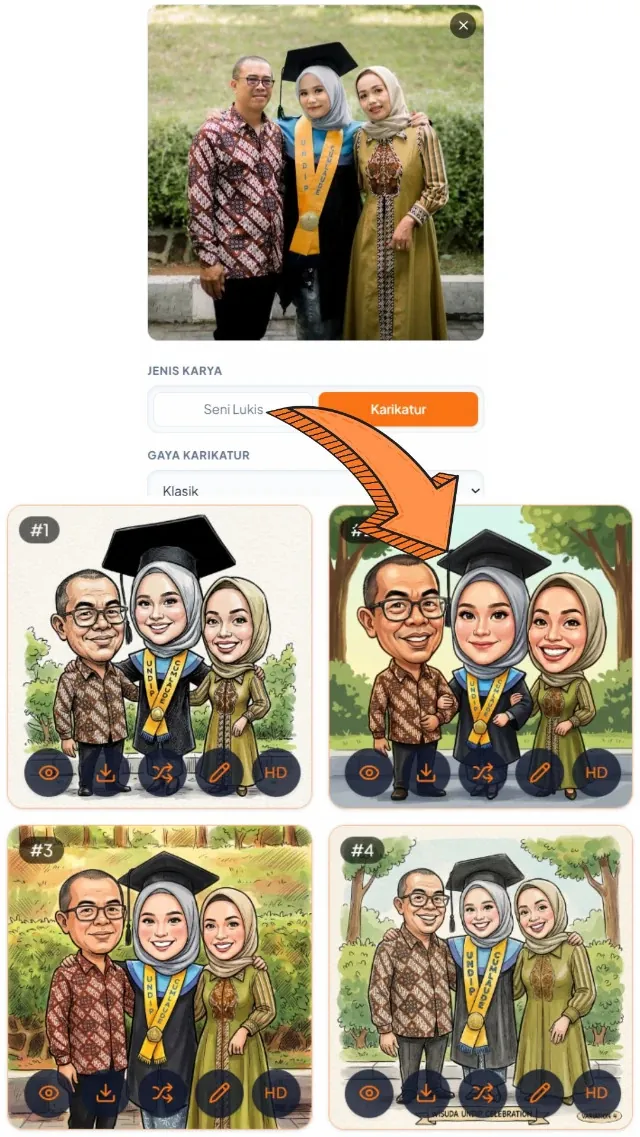 Karikatur — input & hasil AI
