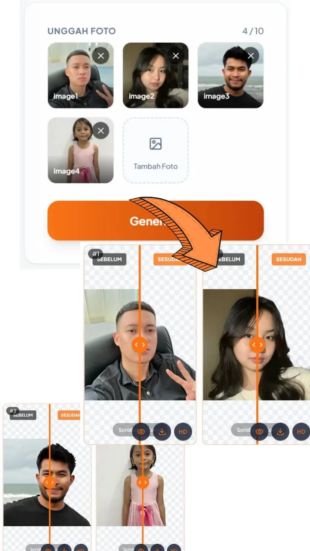 Hapus Background Batch — input & hasil AI