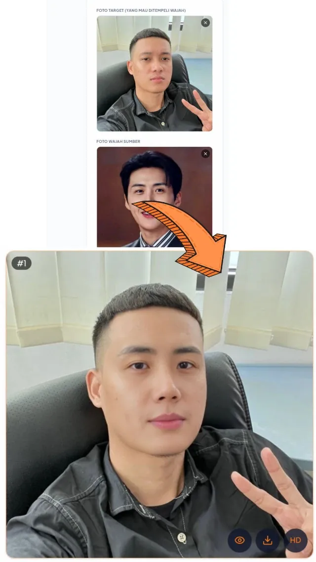 Face Swap — input & hasil AI