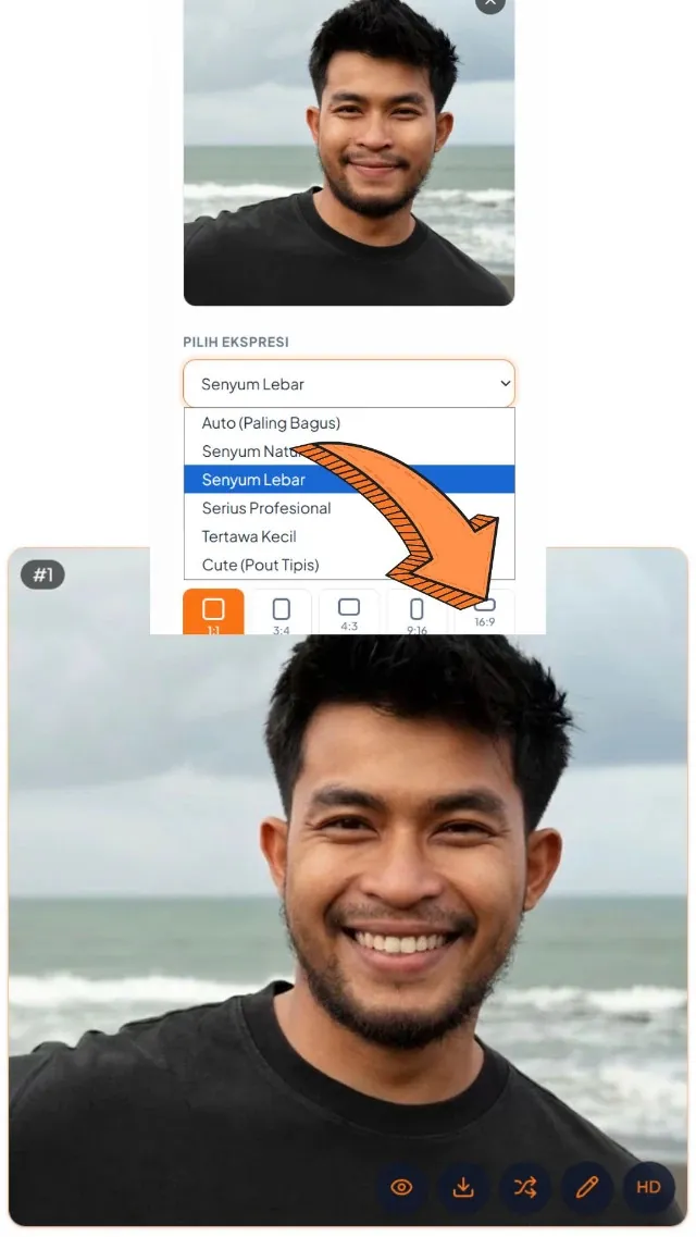 Ubah Ekspresi Wajah — input & hasil AI