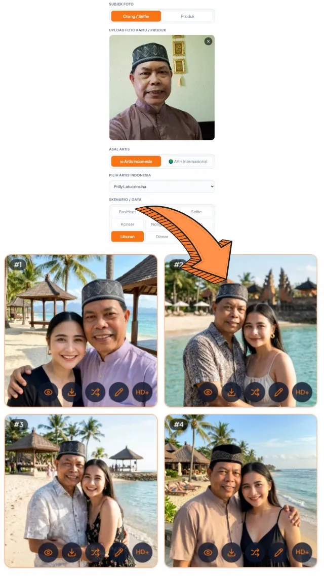 Foto Bareng Artis — input & hasil AI
